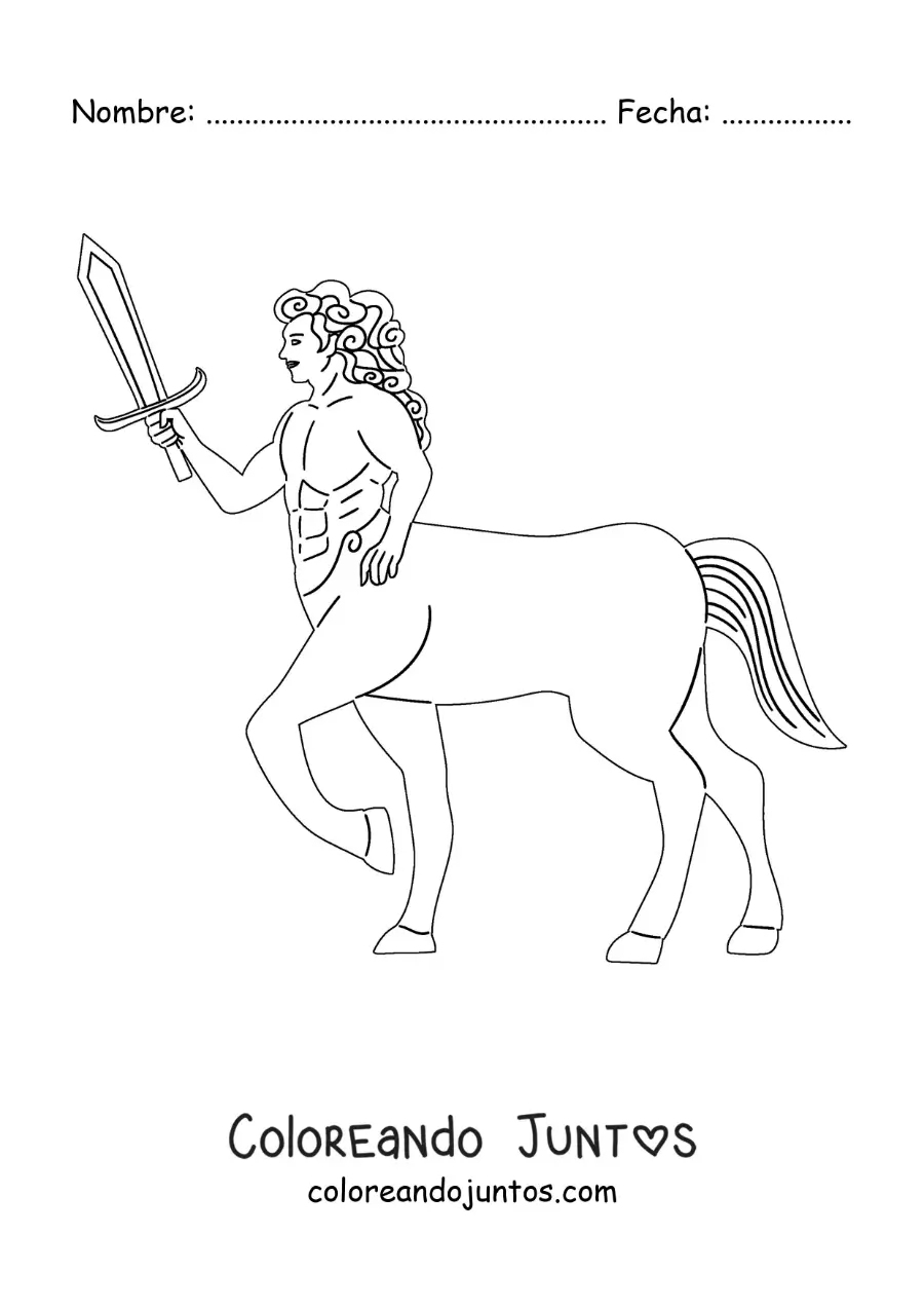 Imagen para colorear de centauro de la mitología con una espada