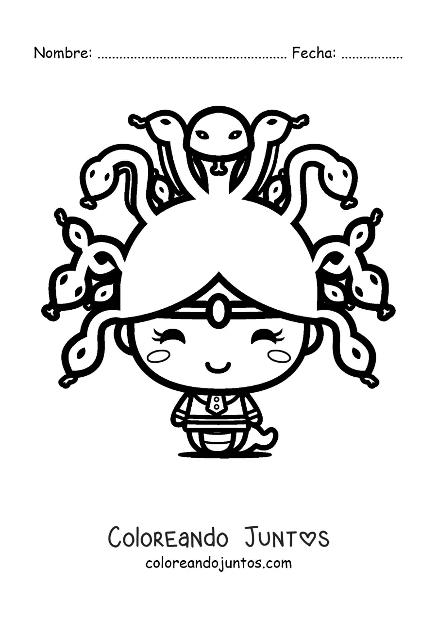 Imagen para colorear de Medusa de la mitología kawaii