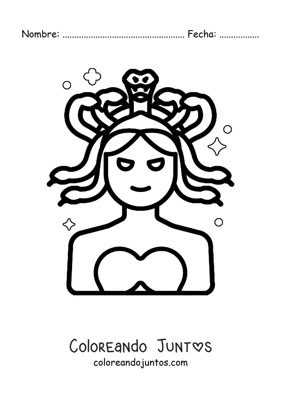 Imagen para colorear de Medusa de la mitología animada fácil