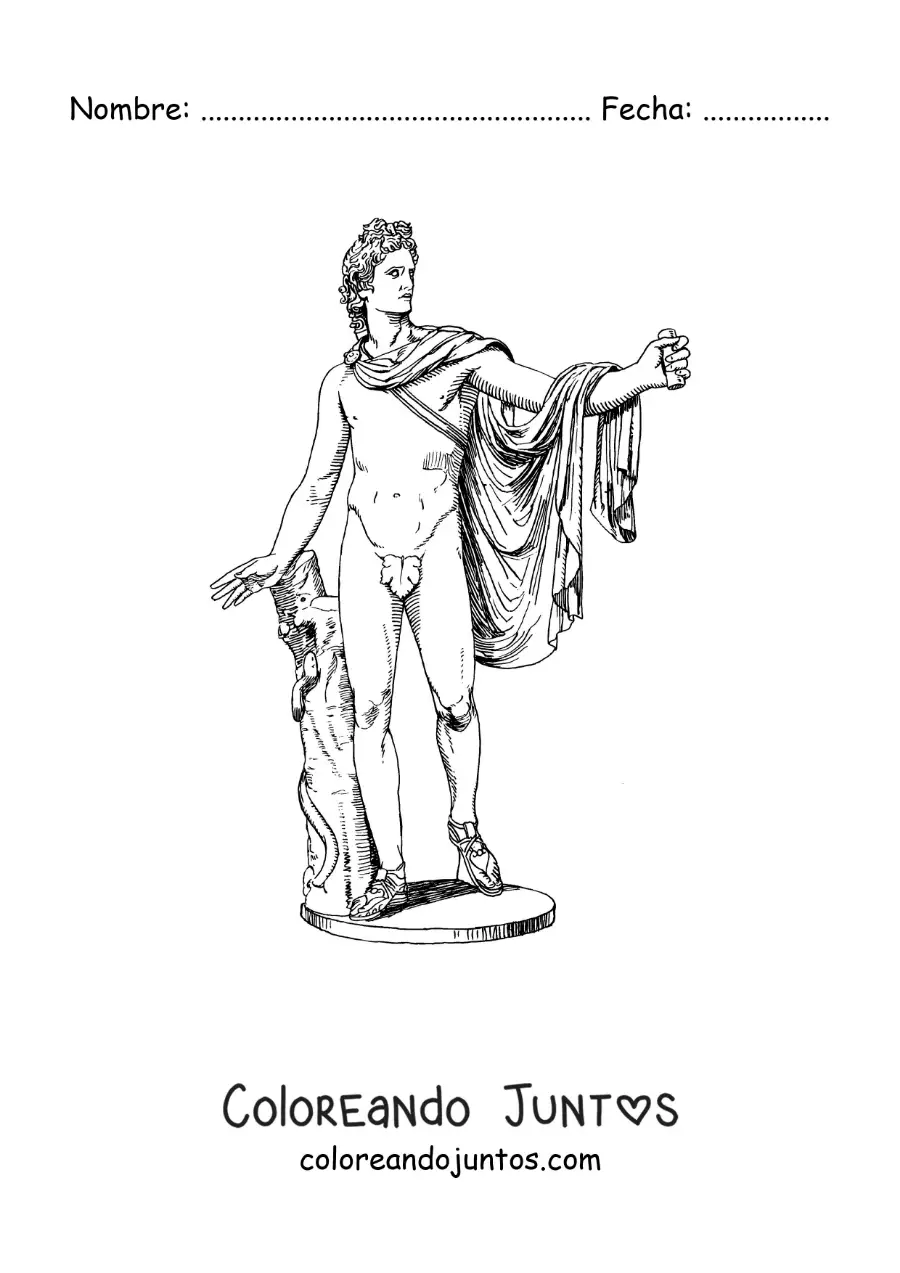Imagen para colorear de estatua realista del dios Apolo