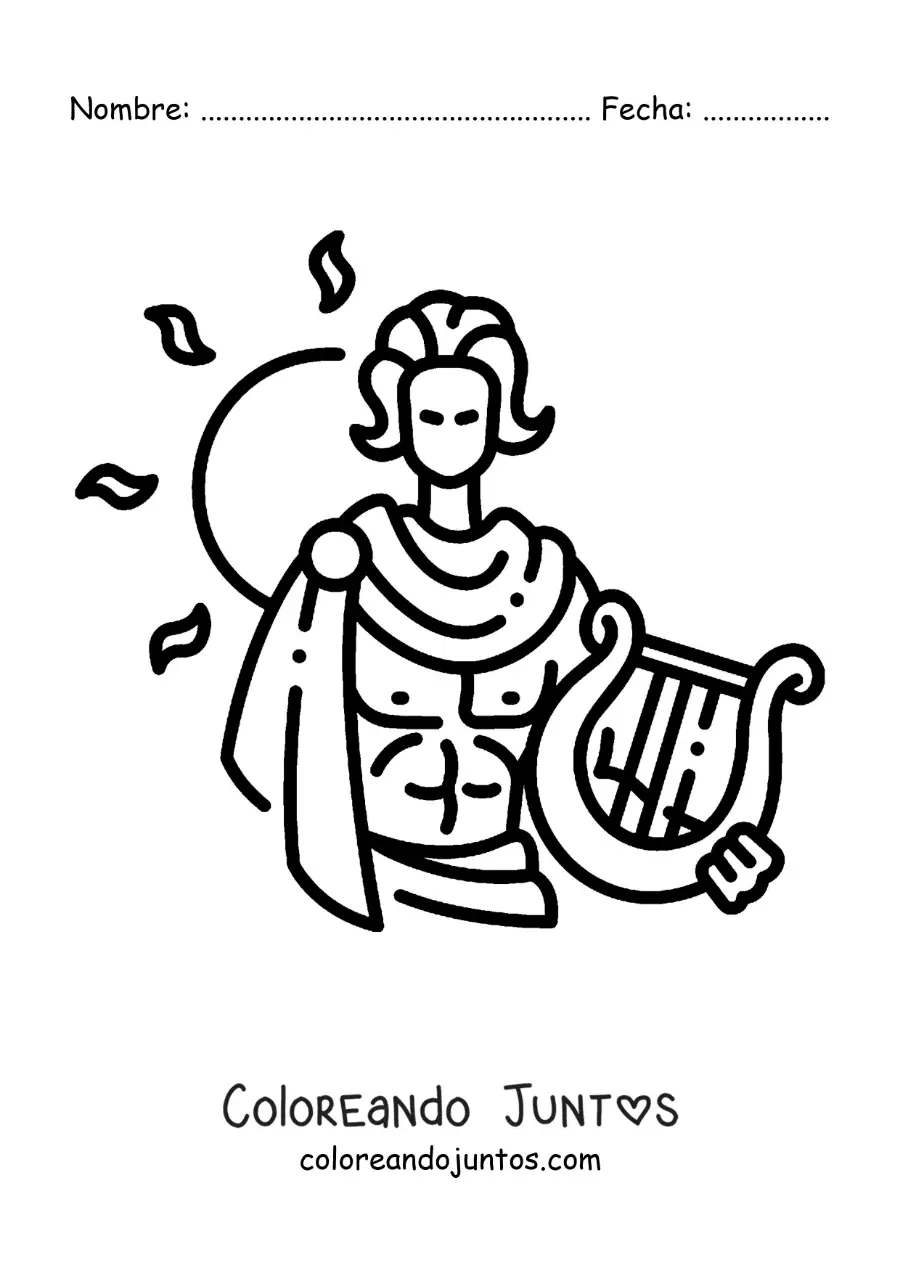 Imagen para colorear del dios Apolo y el sol