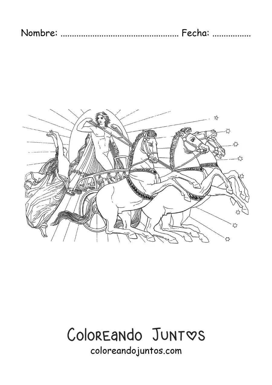 Imagen para colorear de la carroza dorada del dios Apolo