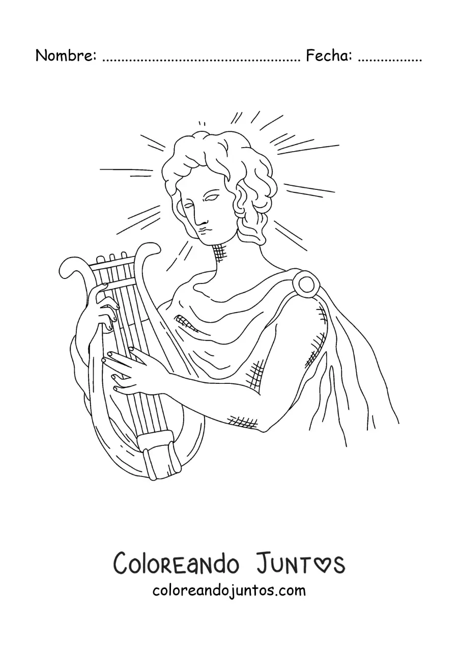 Imagen para colorear de Apolo el dios griego tocando su música divina