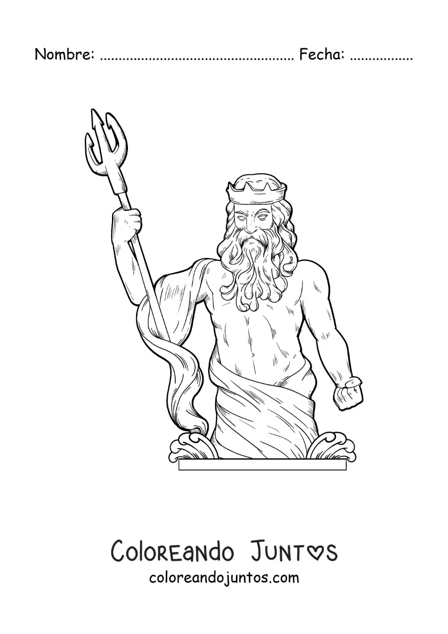 Imagen para colorear de Poseidón el dios del mar realista con su tridente