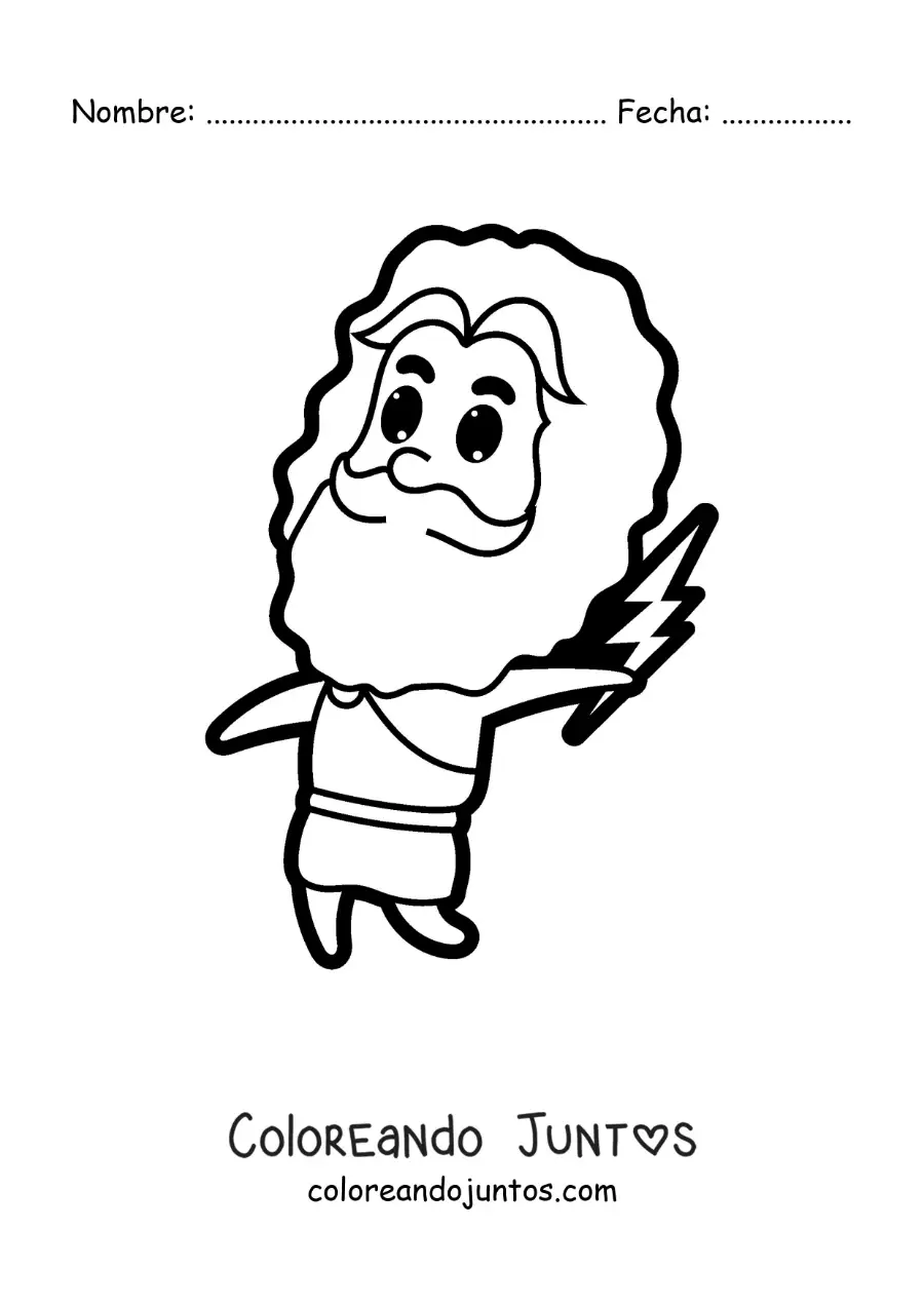 Imagen para colorear de una caricatura del dios Zeus con un rayo