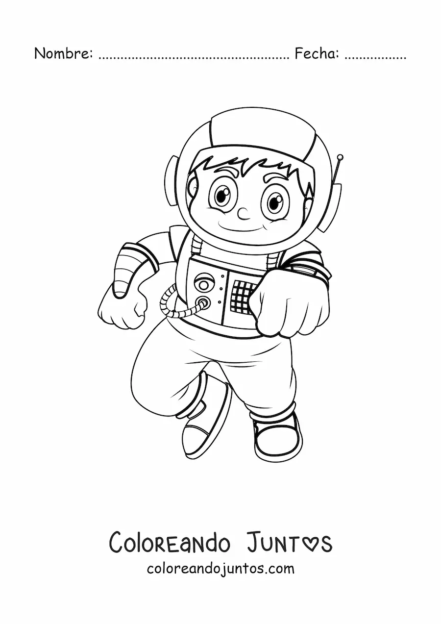 Imagen para colorear de un niño astronauta