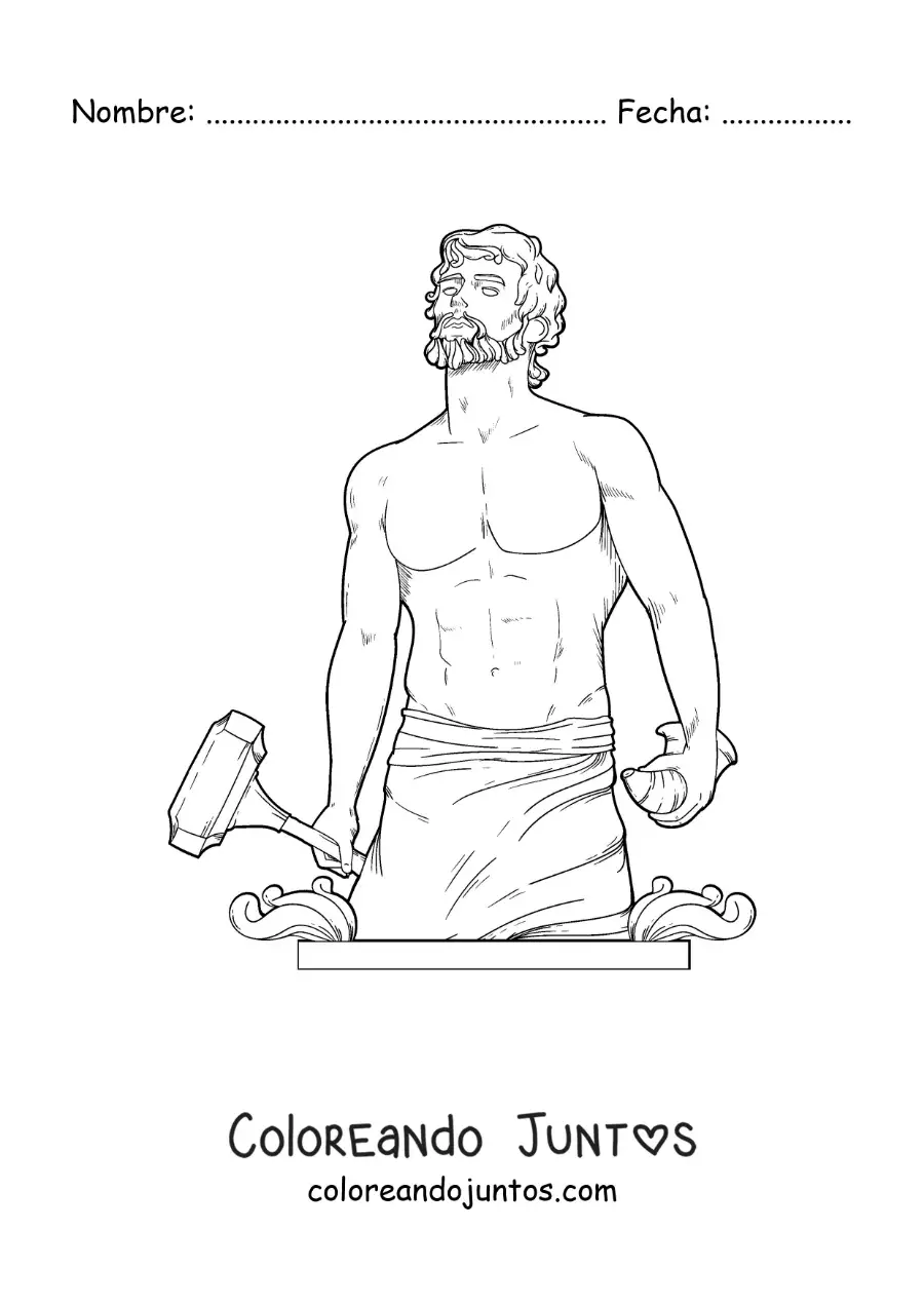 Imagen para colorear de Hefesto el dios griego realista con su martillo