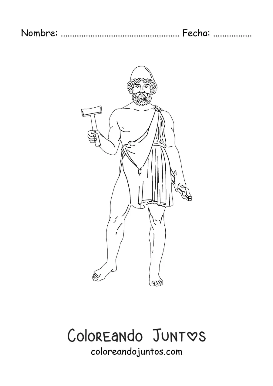 Imagen para colorear del dios herrero Hefesto con su martillo