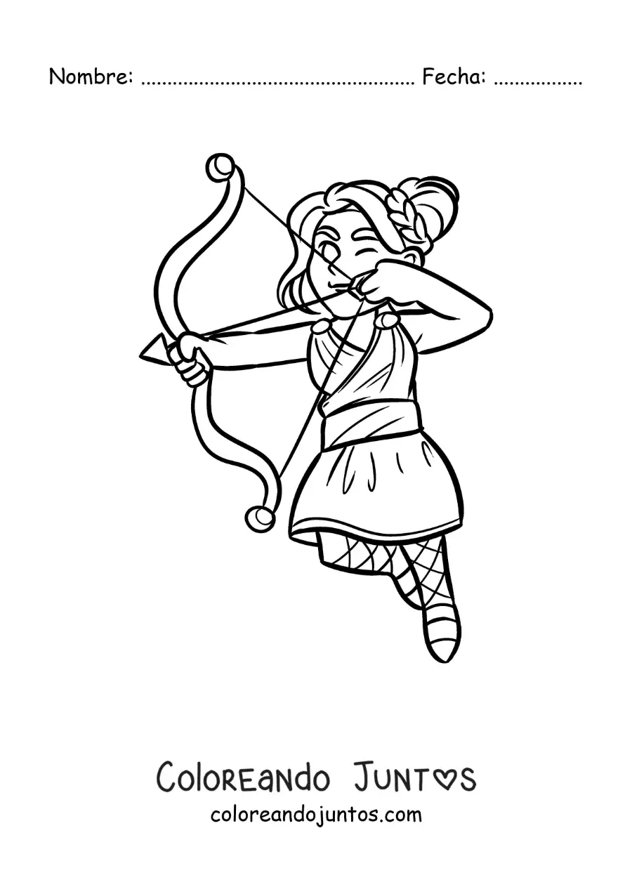 Imagen para colorear de la diosa Artemisa animada disparando una flecha