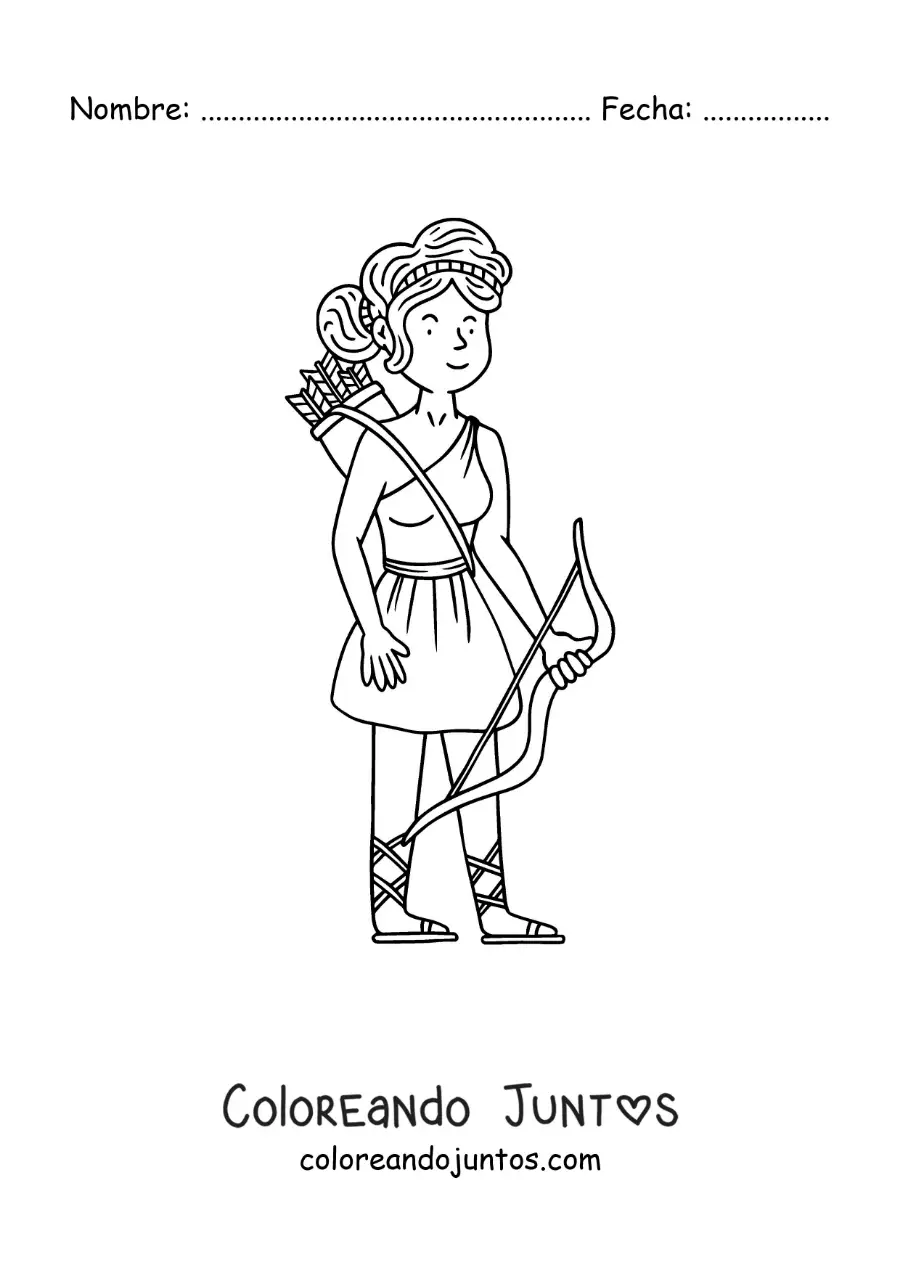 Imagen para colorear de Artemisa animada con su arco y flechas