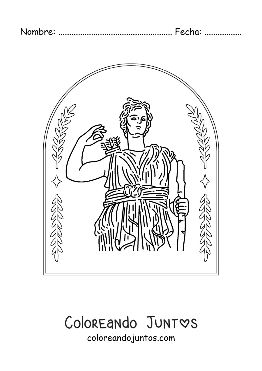 Imagen para colorear de Artemisa la diosa griega con su arco y flechas