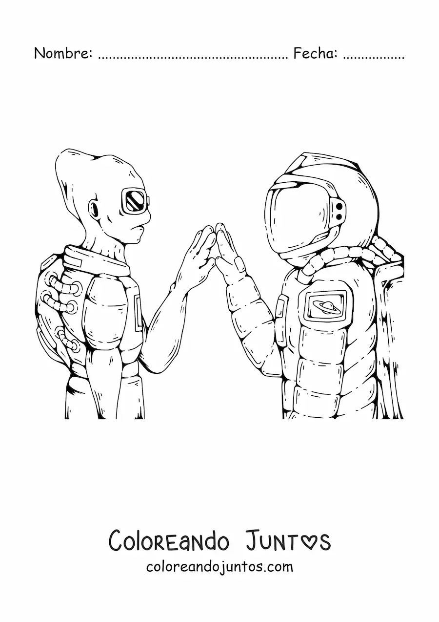 Imagen para colorear de un astronauta y un alienígena