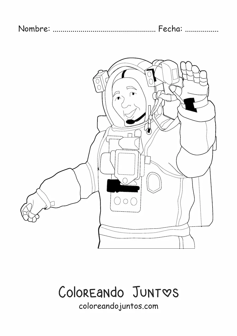 Imagen para colorear de un astronauta realista saludando
