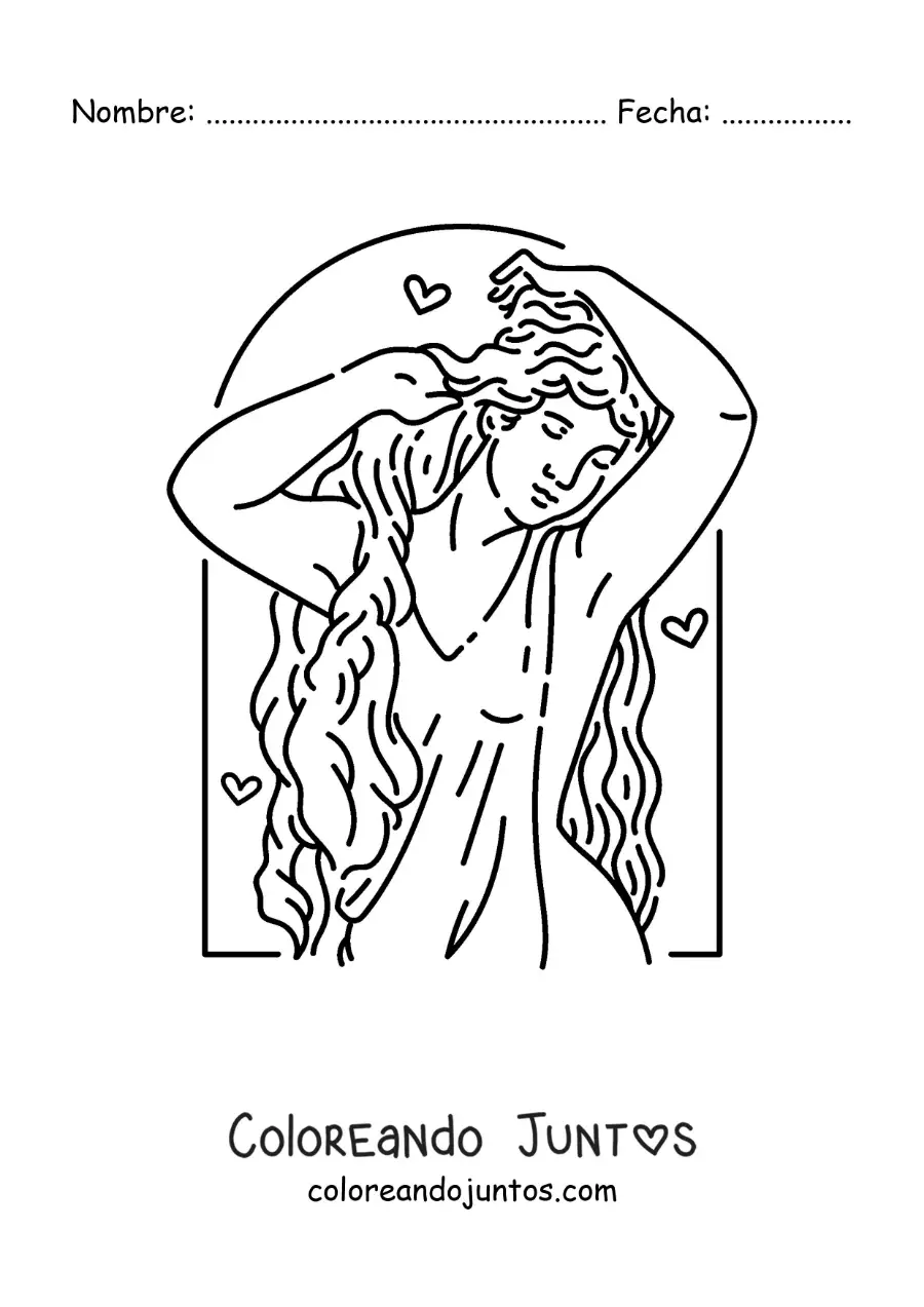 Imagen para colorear de la diosa griega Afrodita peinando su cabello