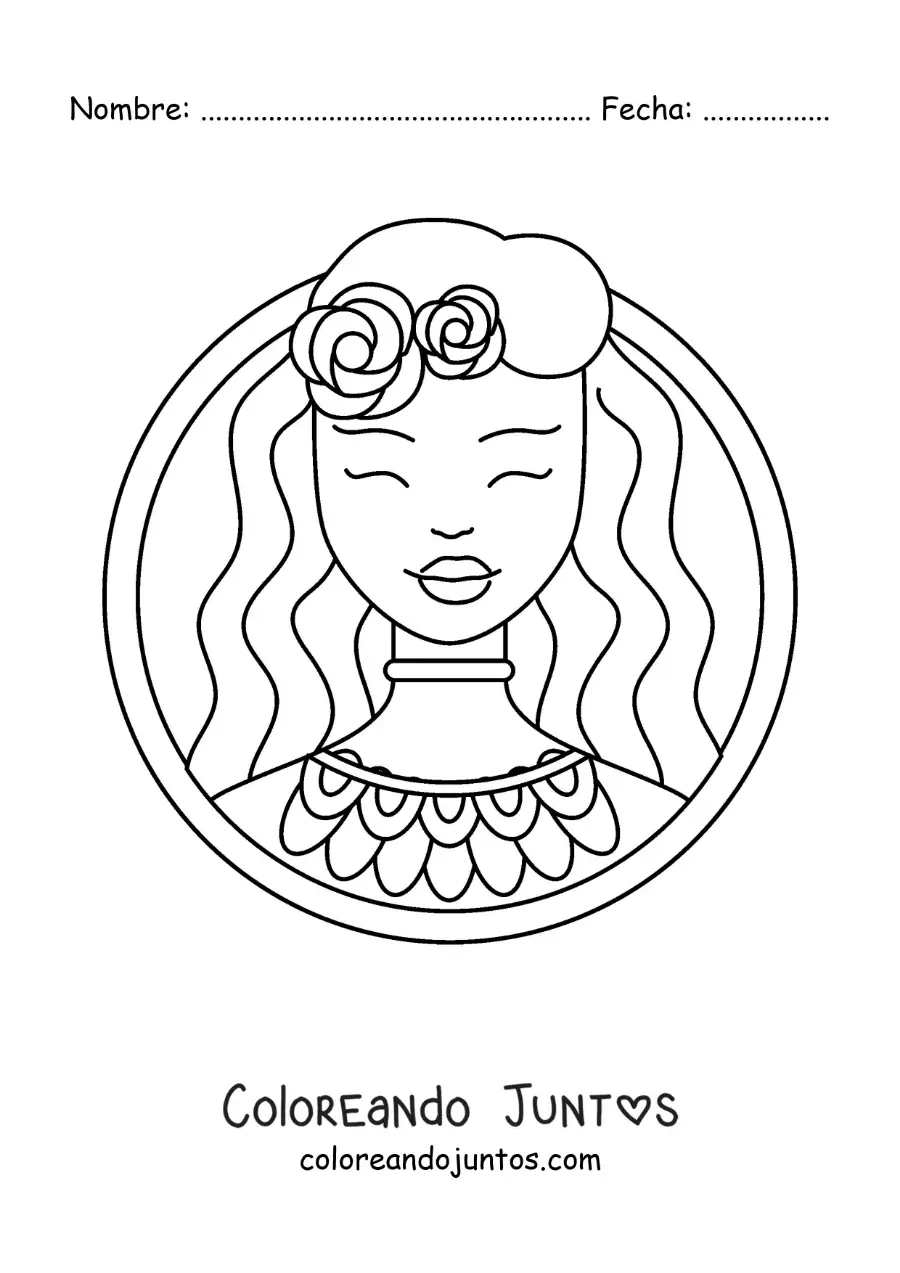 Imagen para colorear del rostro animado de Afrodita la diosa de la belleza