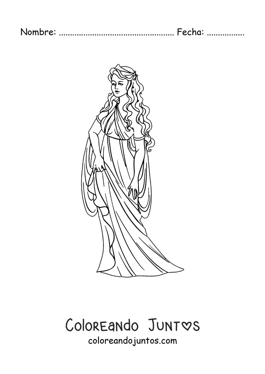 Imagen para colorear de Afrodita la diosa del amor animada con su túnica