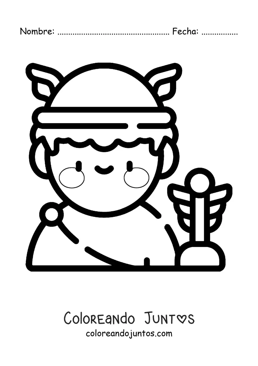 Imagen para colorear de Hermes el dios griego kawaii con su casco alado