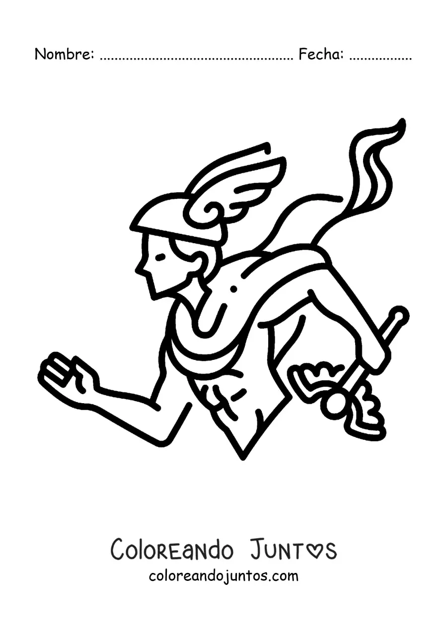 Imagen para colorear de Hermes el dios griego animado con su caduceo