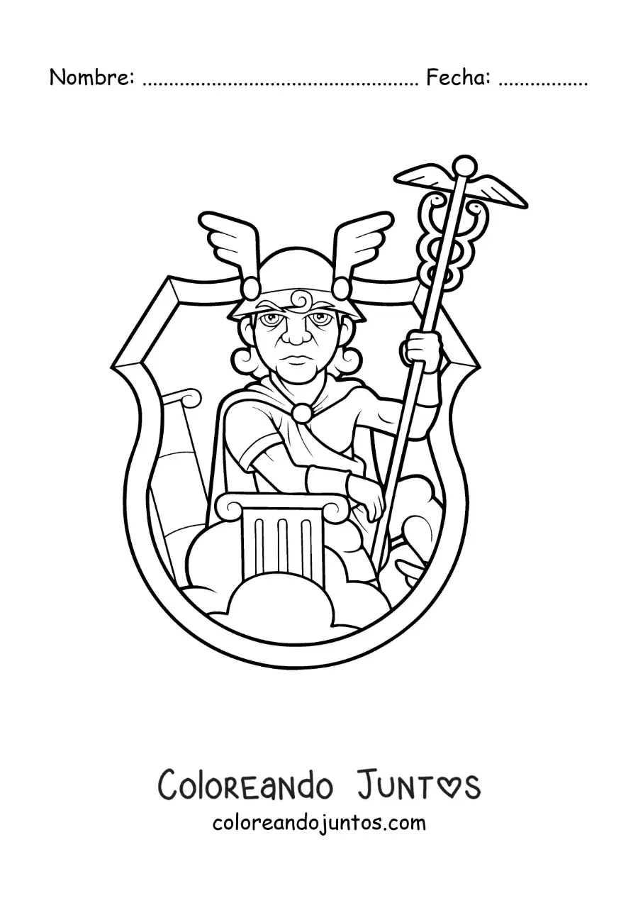 Imagen para colorear de una caricatura de Hermes el mensajero con su casco