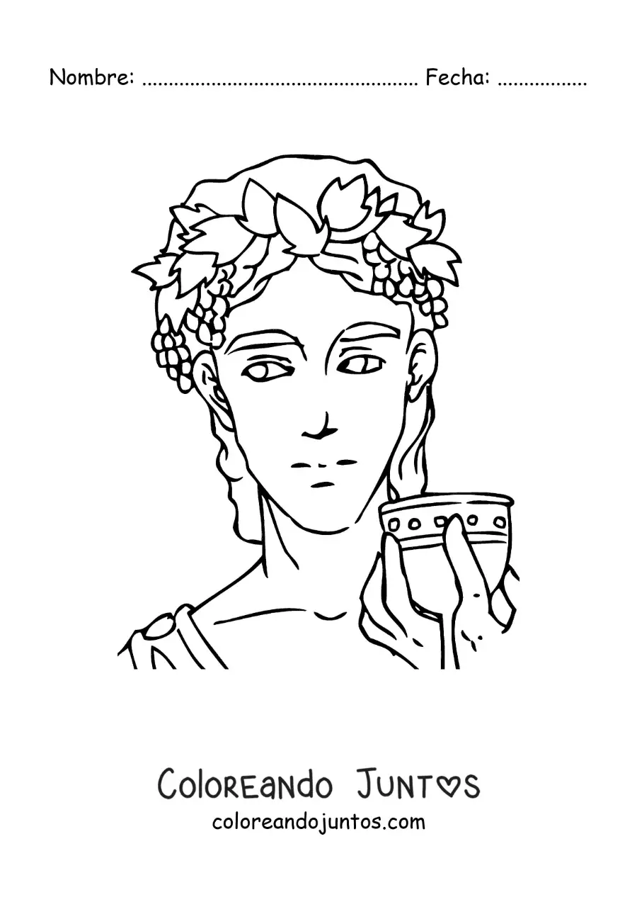 Imagen para colorear del dios Dionisio estilo anime tomando una copa de vino