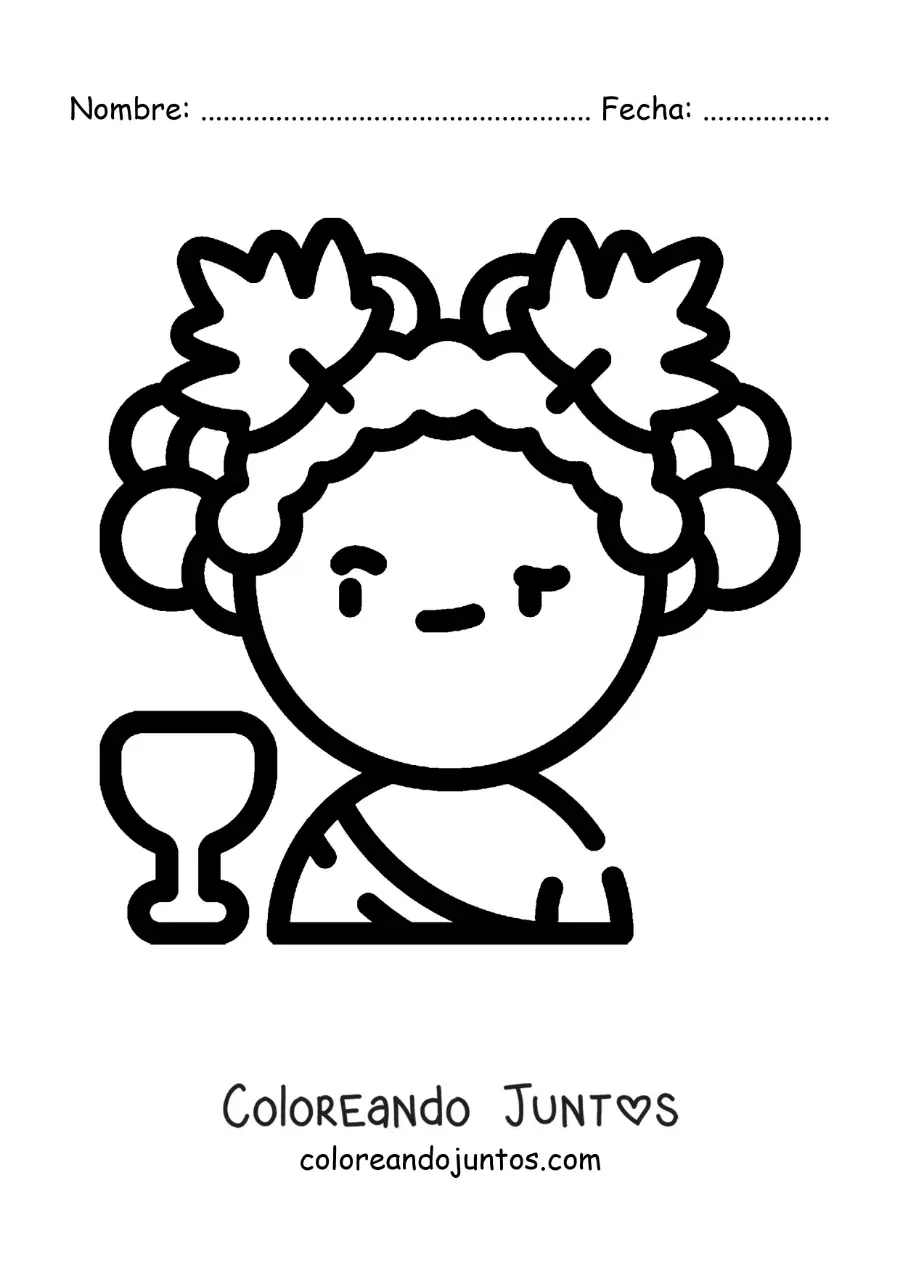 Imagen para colorear de Dionisio animado fácil con una copa de vino