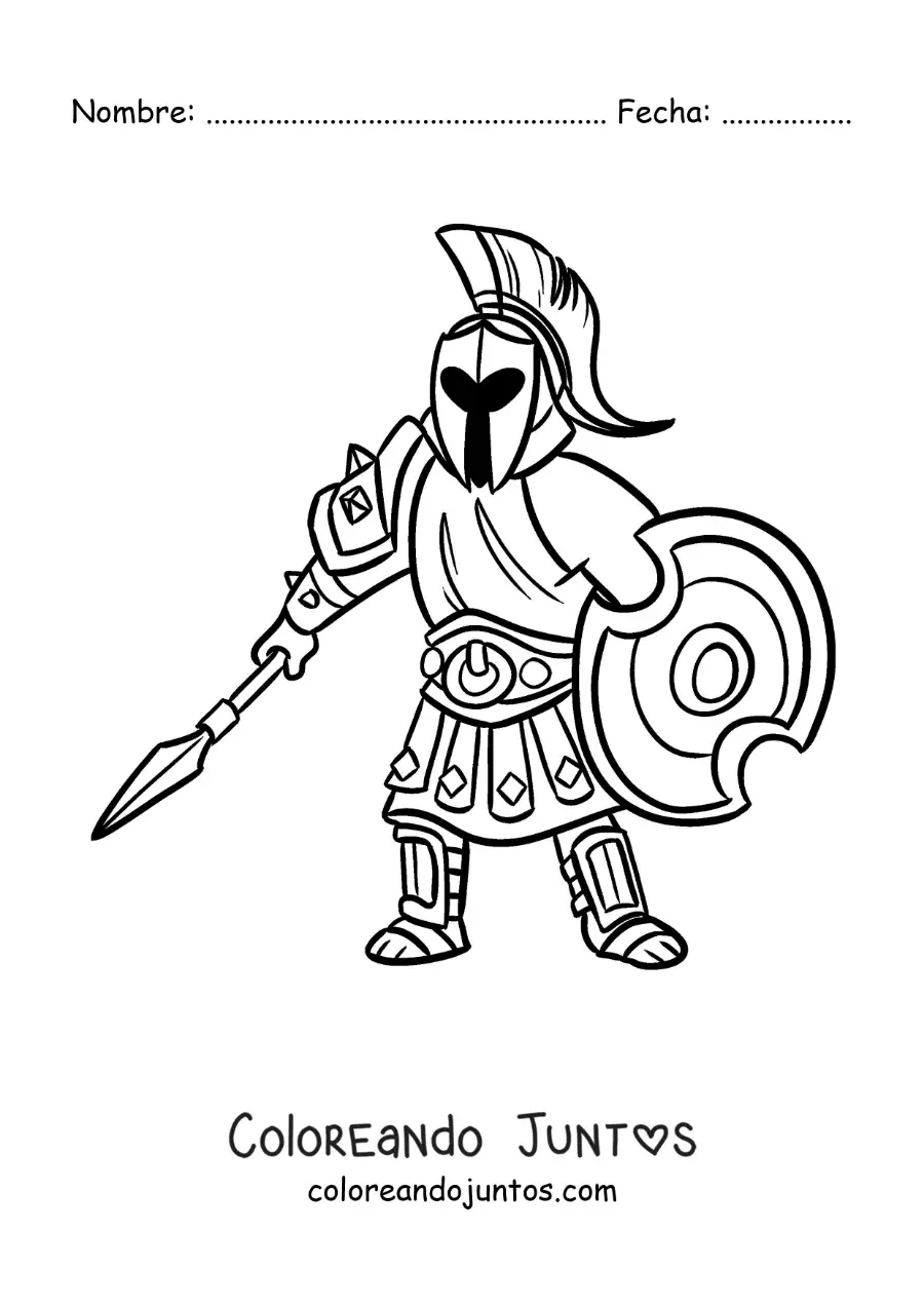 Imagen para colorear del dios griego Ares animado con su armadura