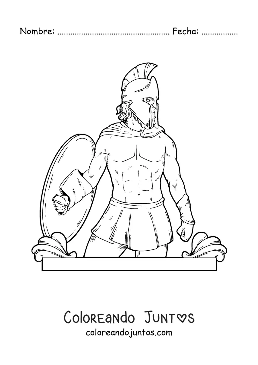 Imagen para colorear de Ares el dios griego realista con su casco y escudo