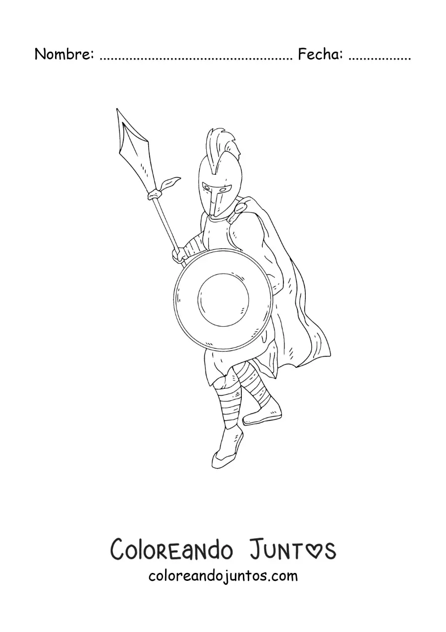 Imagen para colorear del dios Ares realista con su escudo y su lanza
