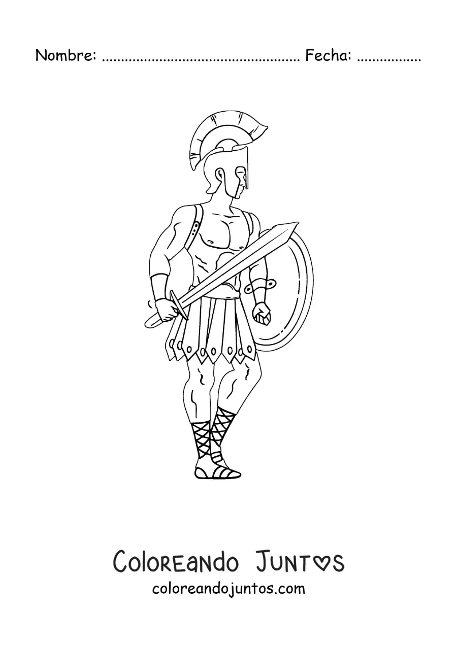 Imagen para colorear del dios Ares de la mitología griega con su armadura y su casco