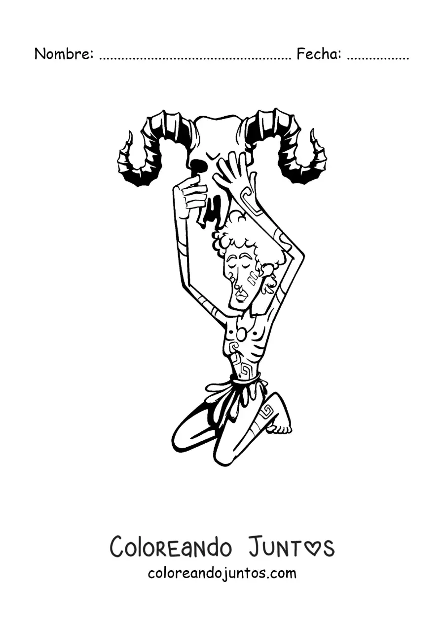 Imagen para colorear de hombre con un carnero del signo aries en caricatura