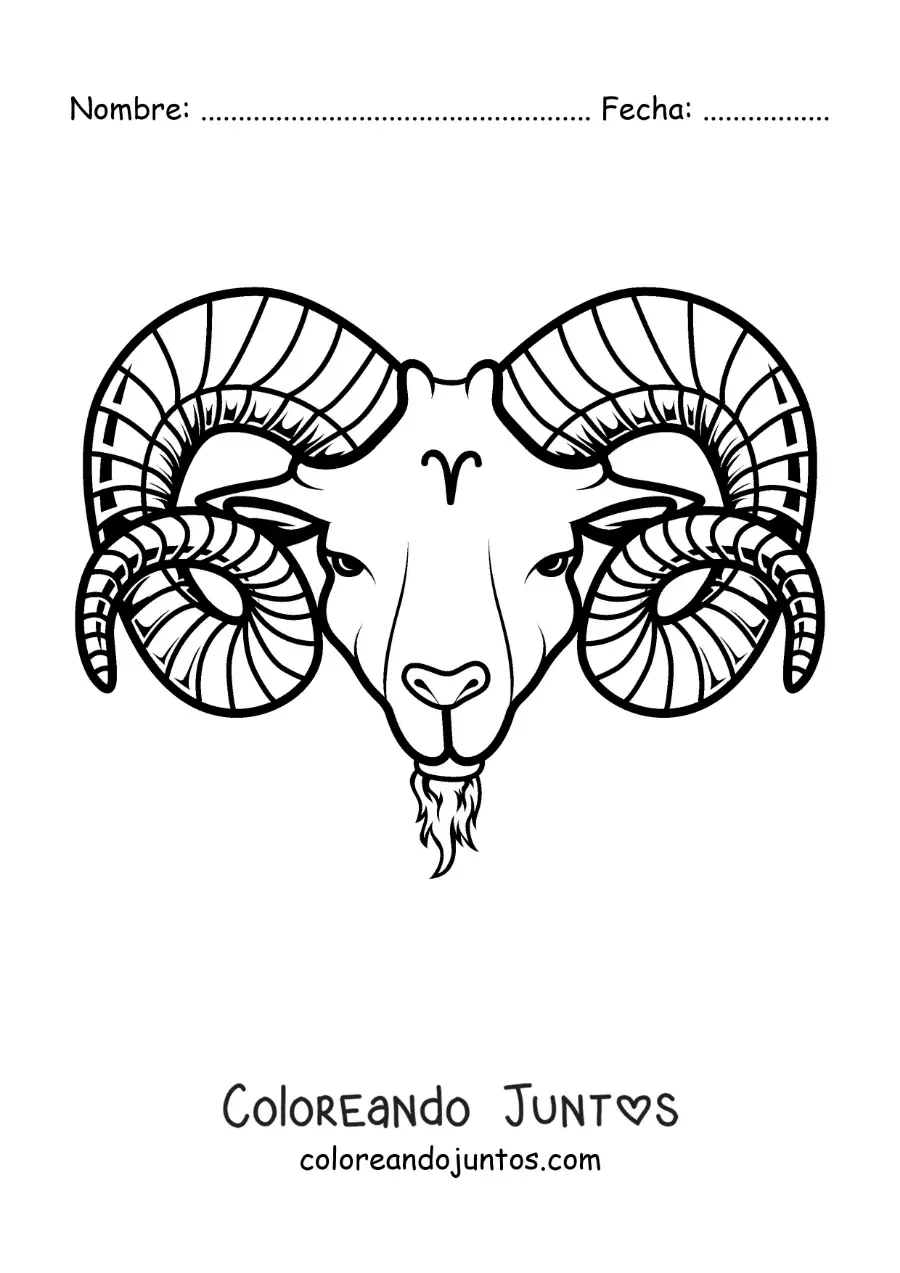 Imagen para colorear de carnero de aries fácil con la letra mu