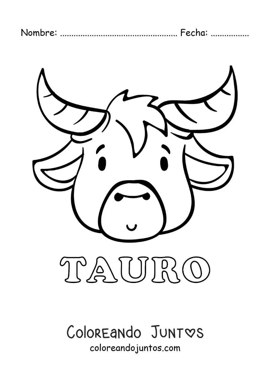 Imagen para colorear de toro del signo tauro animado con su nombre
