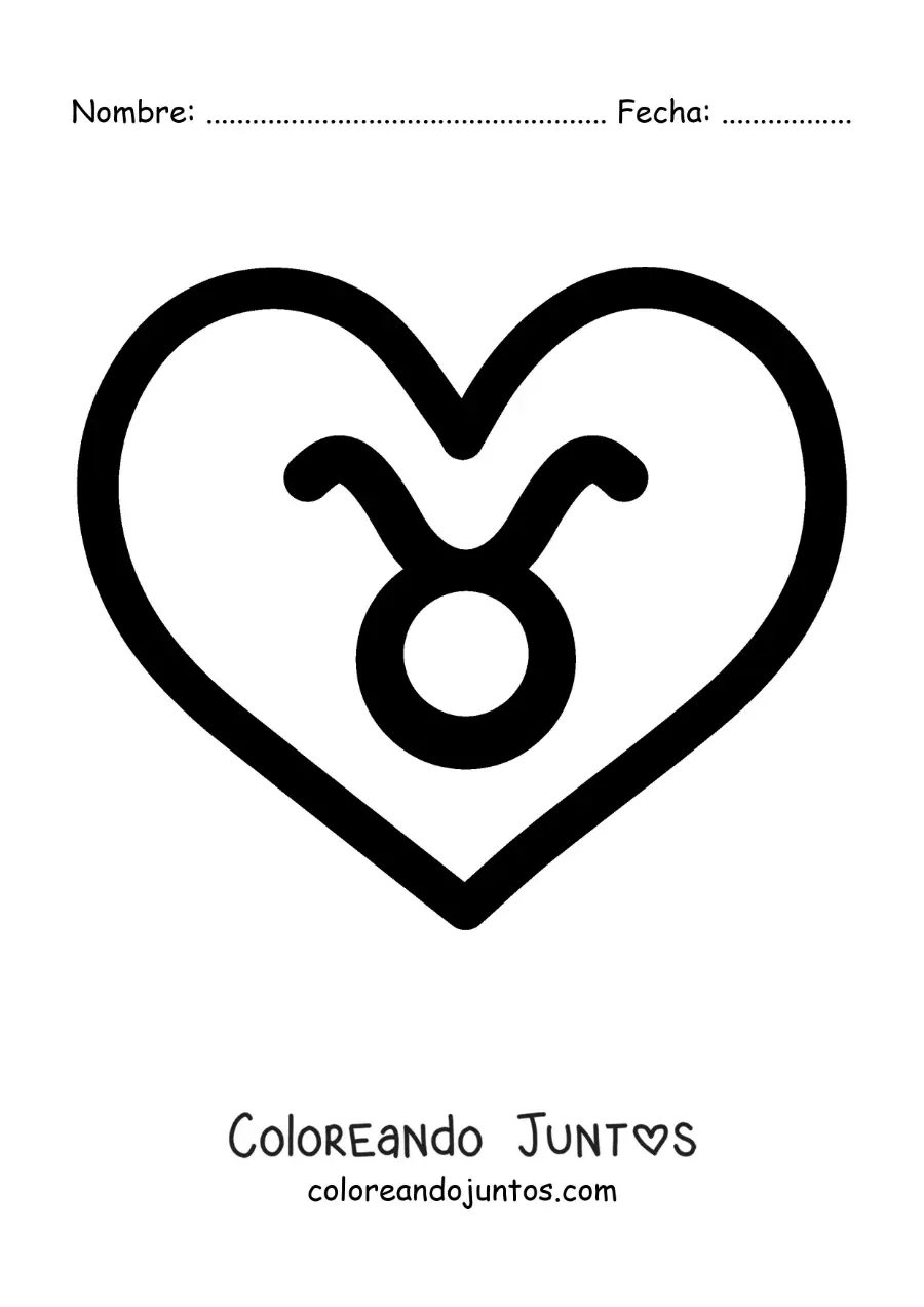 Imagen para colorear de símbolo de tauro en un corazón