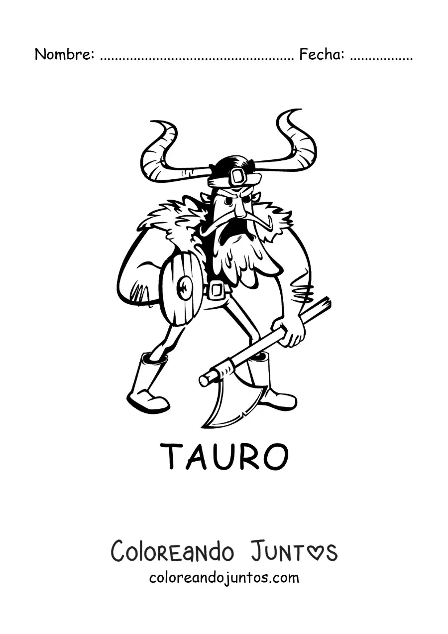 Imagen para colorear de caricatura de un vikingo del signo tauro