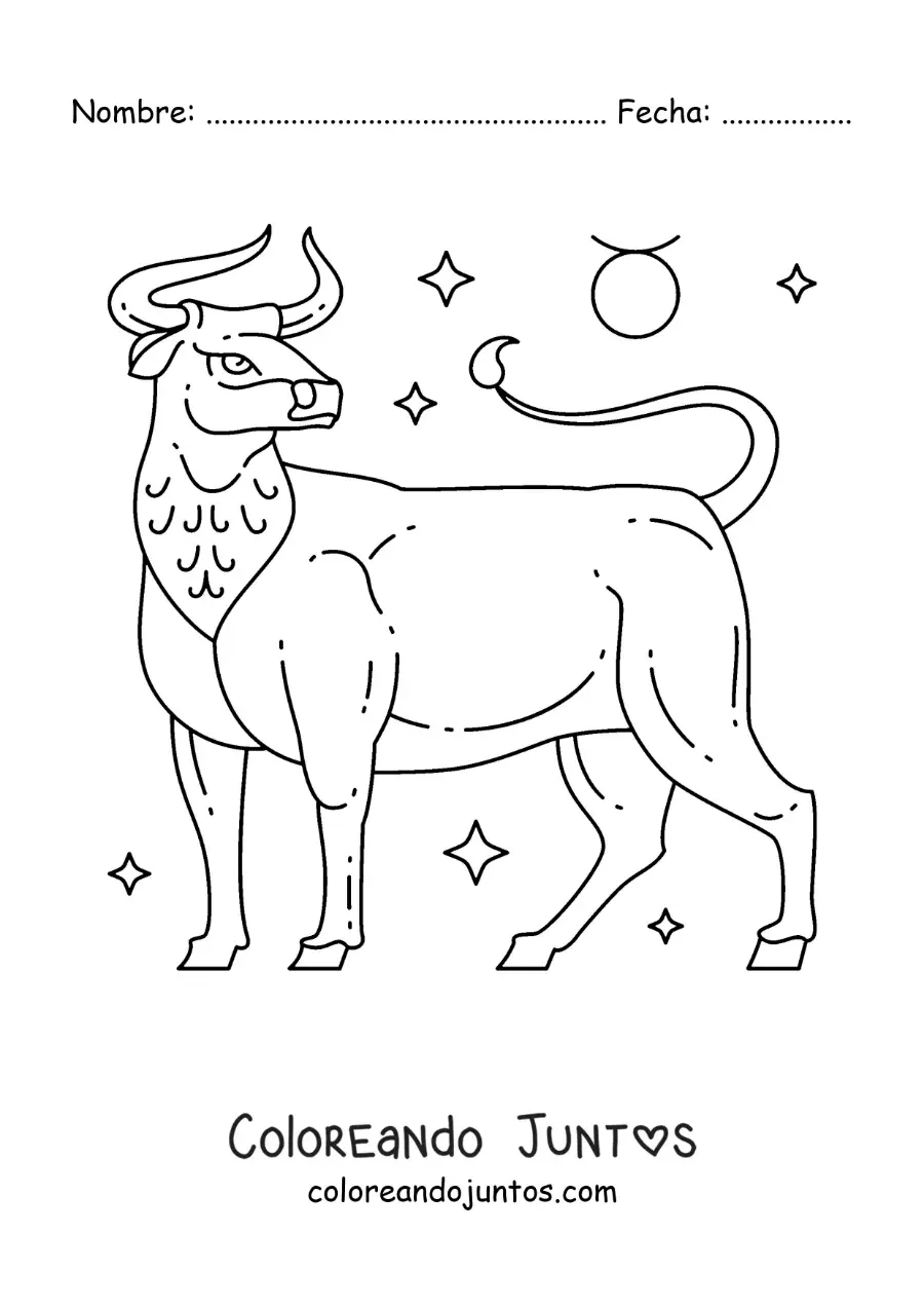 Imagen para colorear del toro del signo tauro y su símbolo