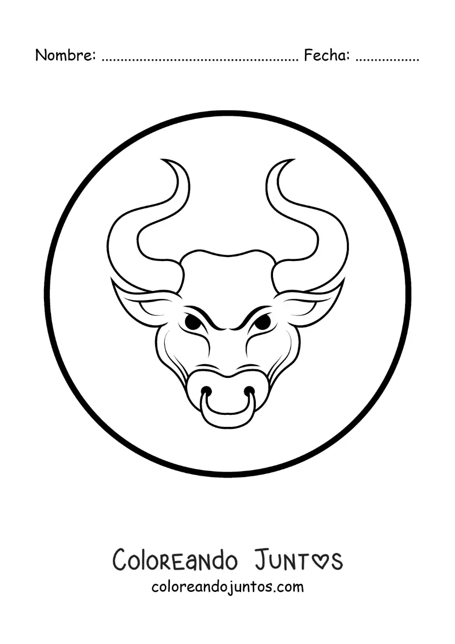 Imagen para colorear de toro del signo tauro animado fácil