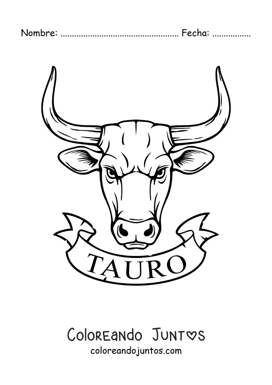 Imagen para colorear de toro de tauro con el nombre del signo