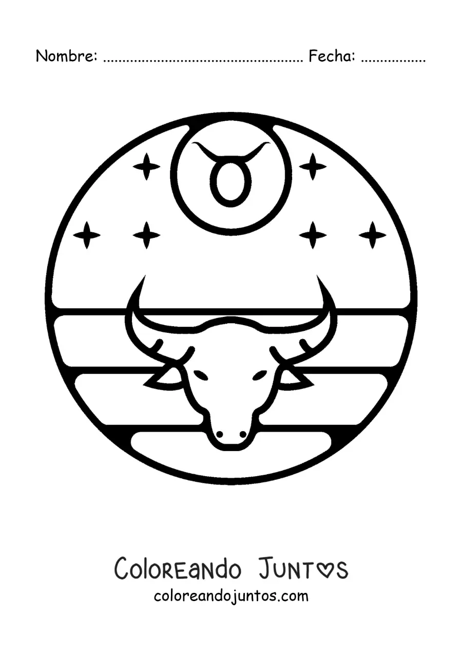 Imagen para colorear de toro de tauro con el símbolo del signo