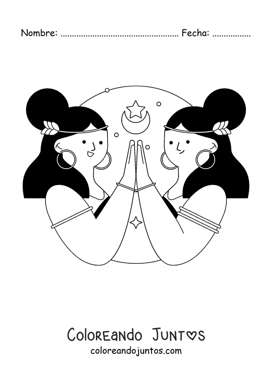 Imagen para colorear de dos chicas del signo géminis animadas