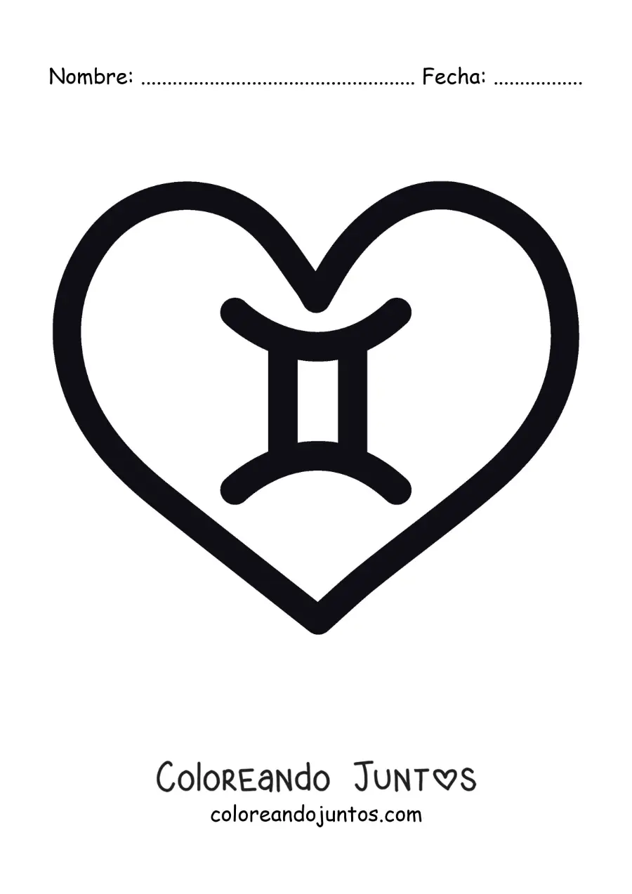 Imagen para colorear de símbolo de géminis en un corazón