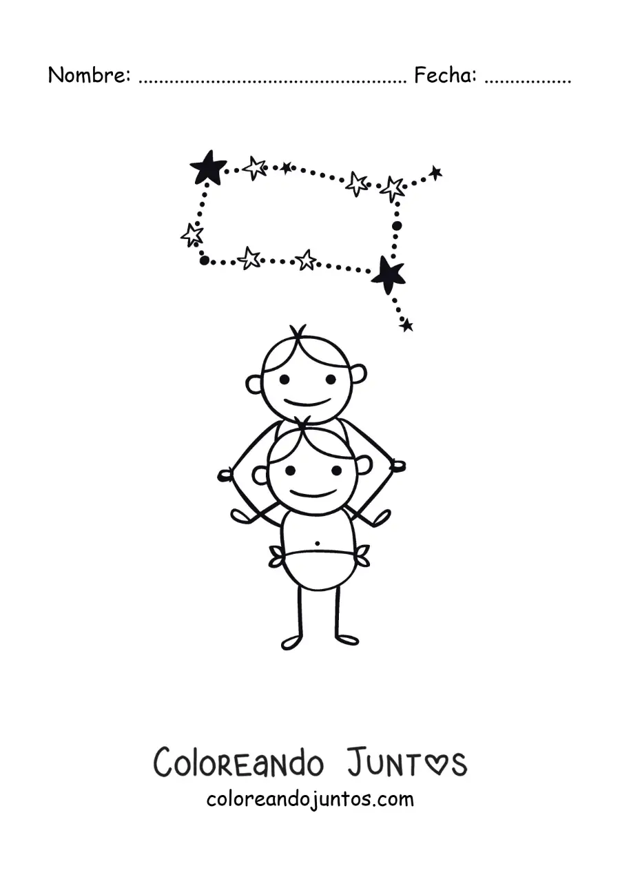Imagen para colorear de caricatura de géminis con su constelación