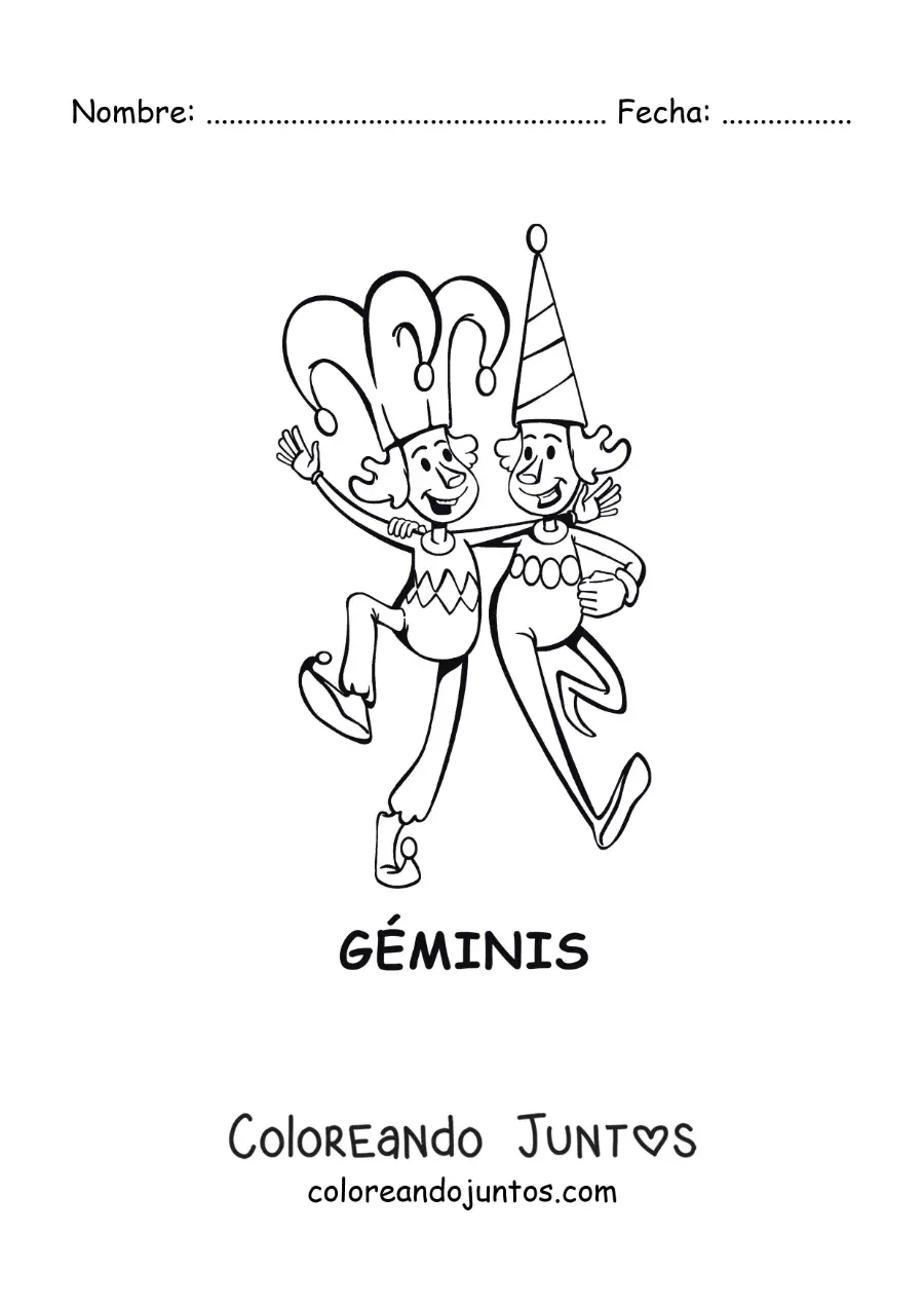 Imagen para colorear de caricatura de dos payasos del signo géminis