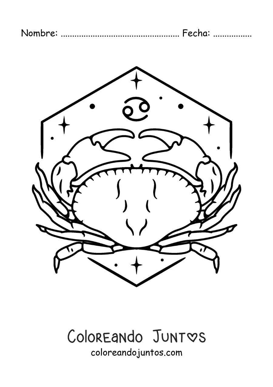 Imagen para colorear de cangrejo del signo cáncer con su símbolo