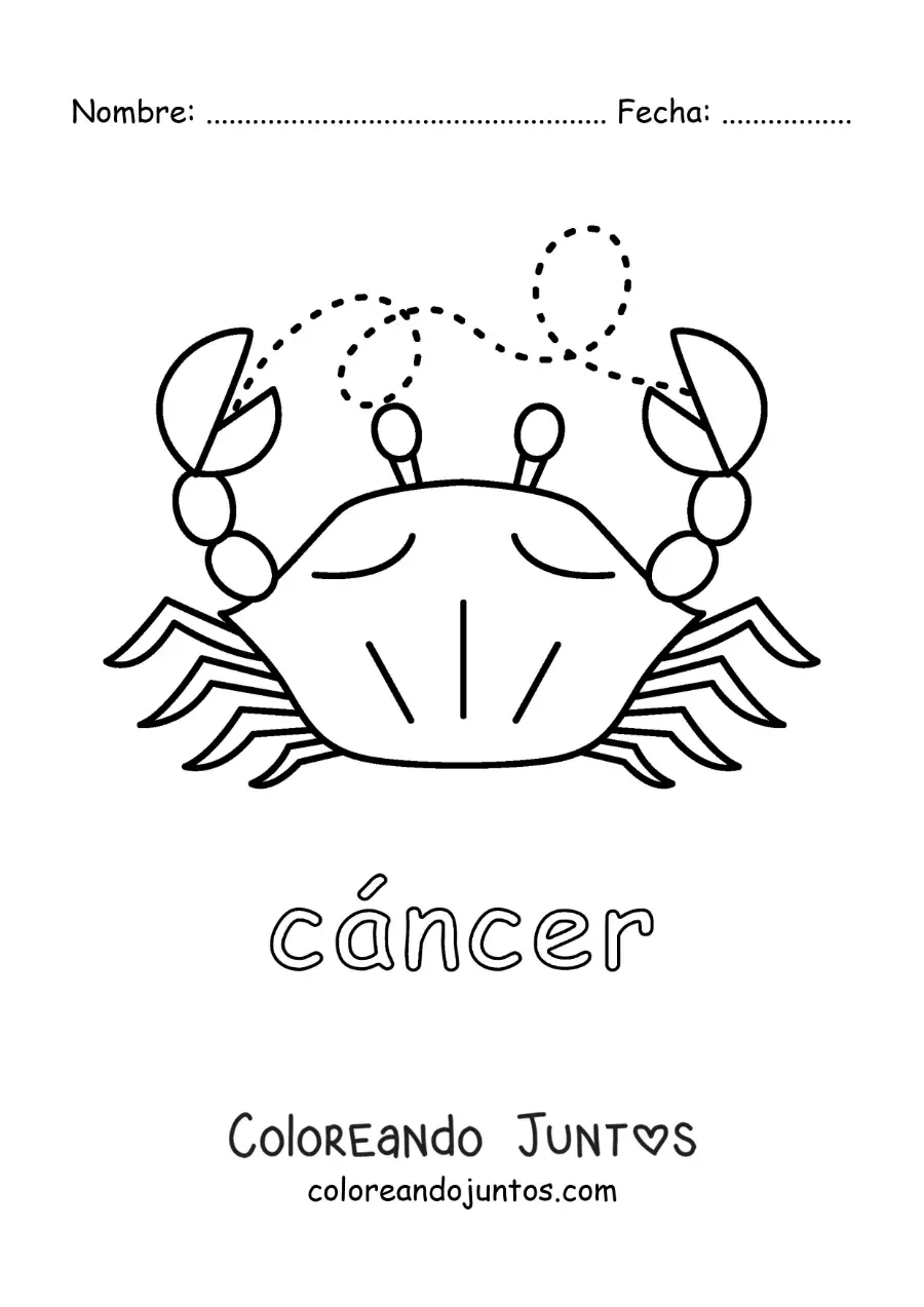 Imagen para colorear de cangrejo con el nombre del signo cáncer