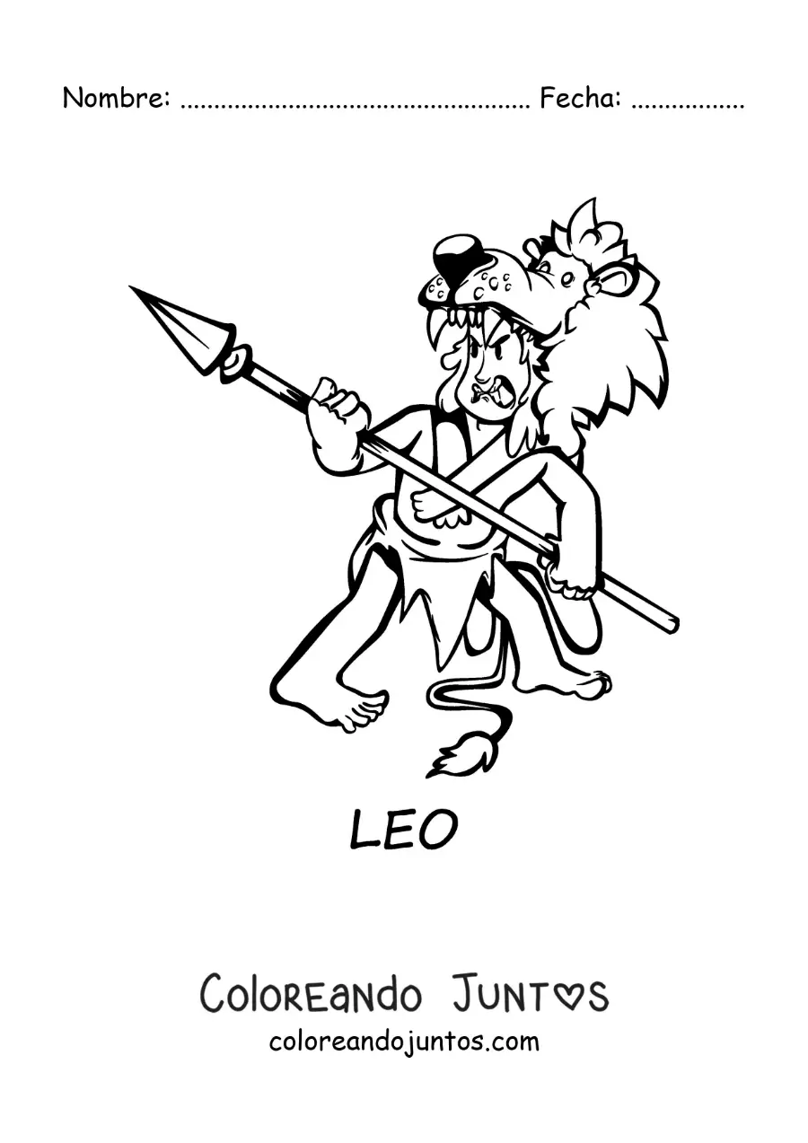 Imagen para colorear de caricatura de un cavernícola del signo leo
