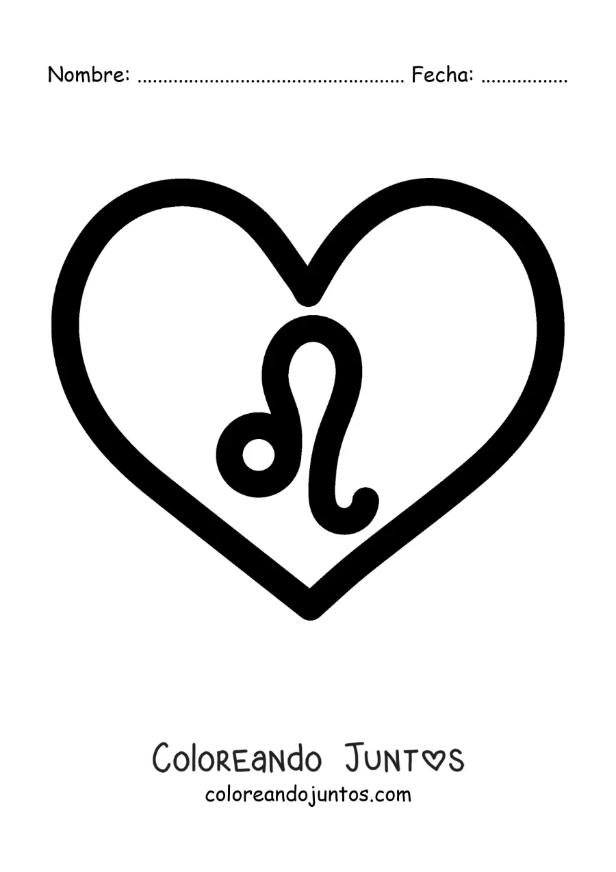 Imagen para colorear de símbolo del signo leo en un corazón