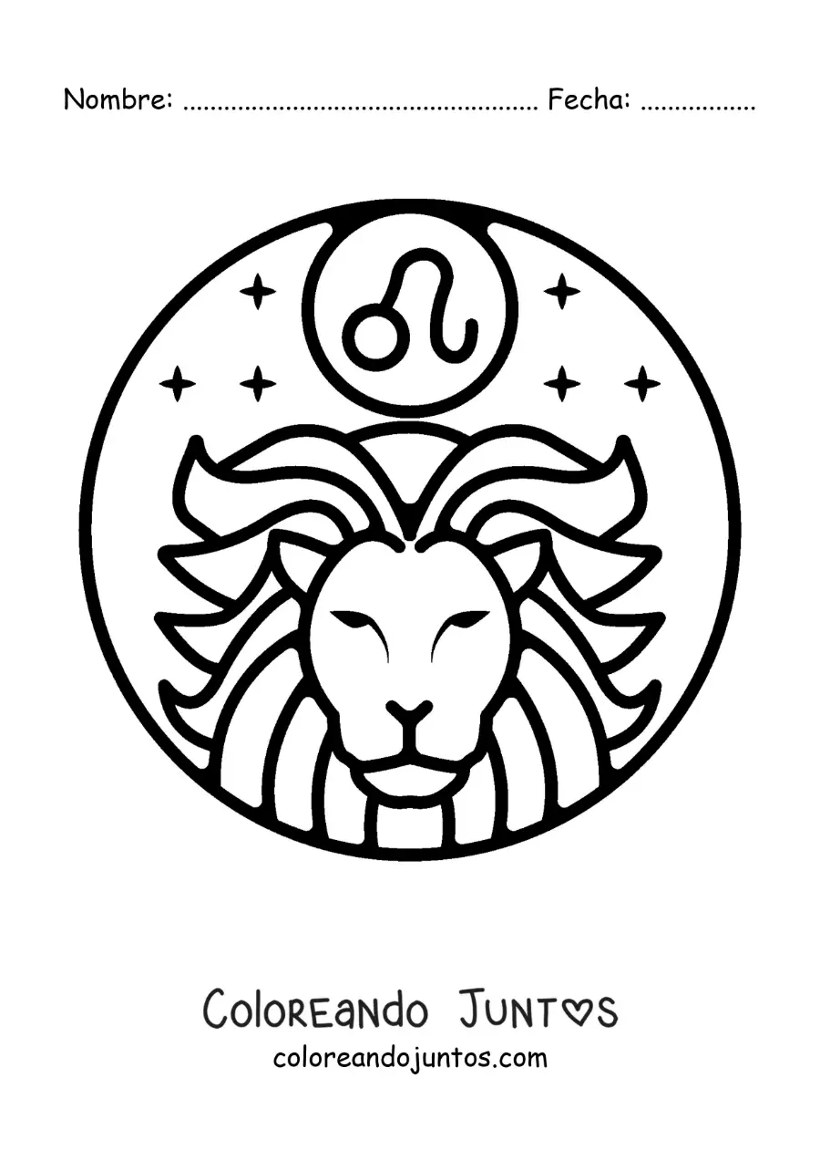 Imagen para colorear del león de leo fácil con el símbolo del signo zodiacal