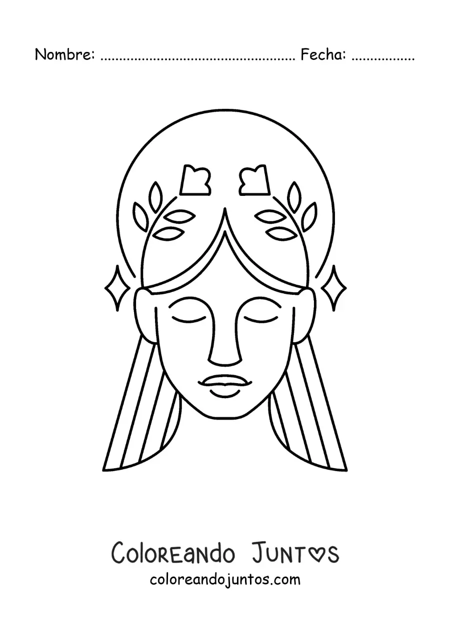 Imagen para colorear de mujer del signo virgo con una corona de flores