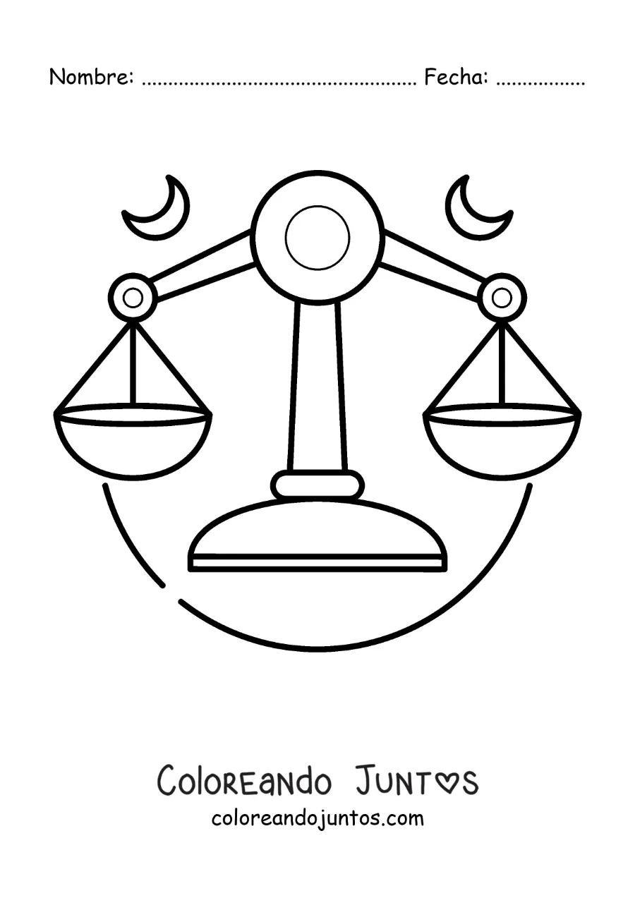Imagen para colorear de balanza del signo Libra con dos lunas