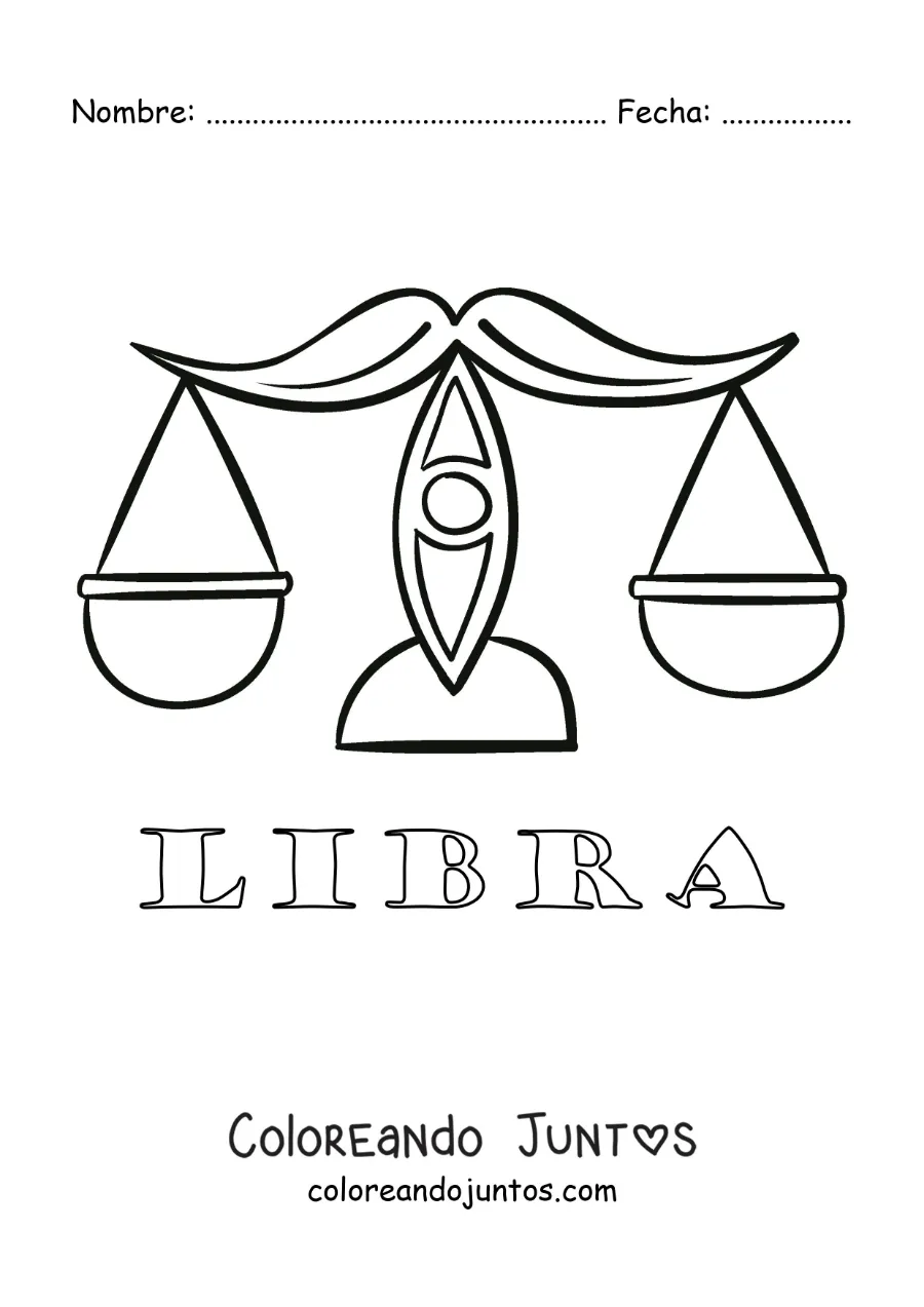 Imagen para colorear de balanza del signo Libra con su nombre